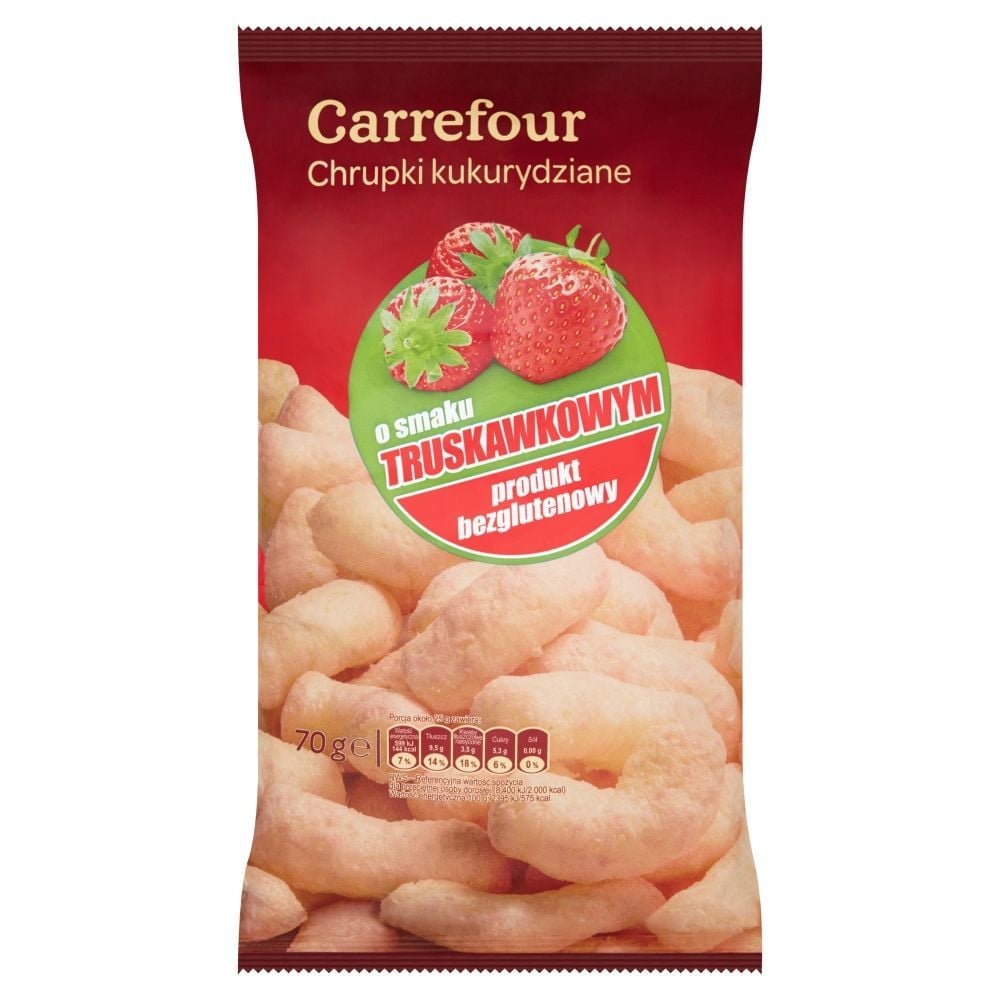 Carrefour Chrupki kukurydziane o smaku truskawkowym 70 g