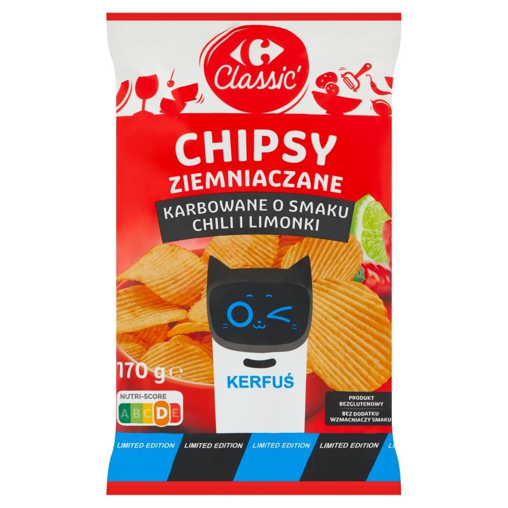 Carrefour Classic Chipsy ziemniaczane karbowane o smaku chili i limonki 170 g