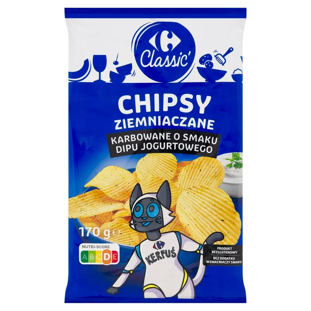 Carrefour Classic Chipsy ziemniaczane karbowane o smaku dipu jogurtowego 170 g