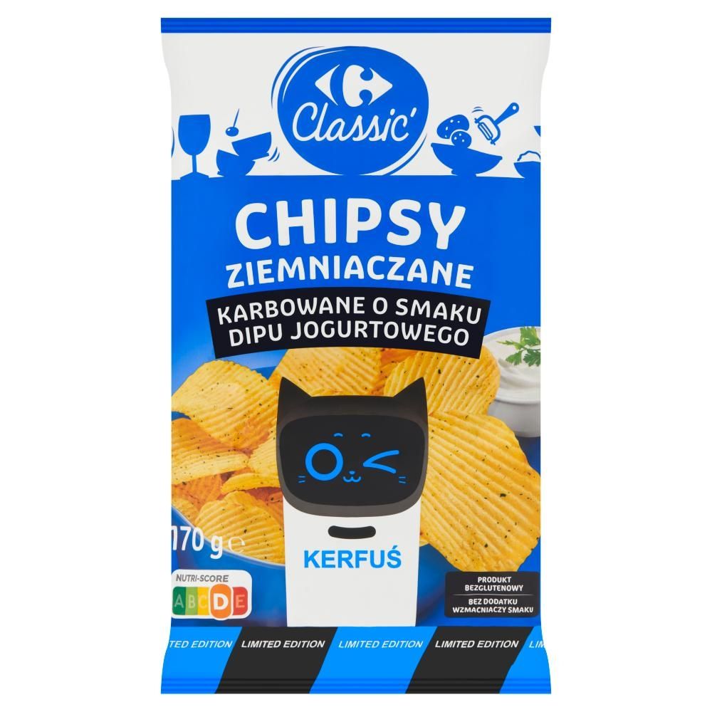 Carrefour Classic Chipsy ziemniaczane karbowane o smaku dipu jogurtowego 170 g