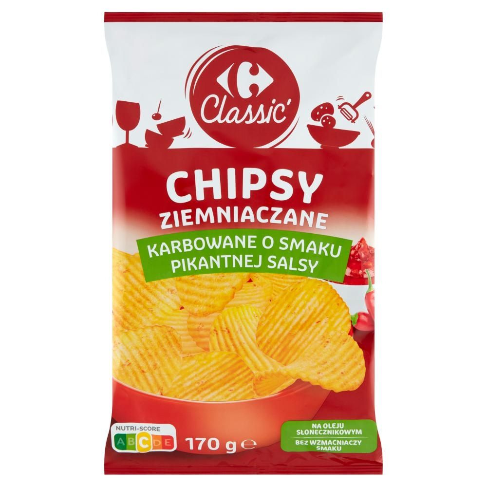 Carrefour Classic Chipsy ziemniaczane karbowane o smaku pikantnej salsy 170 g