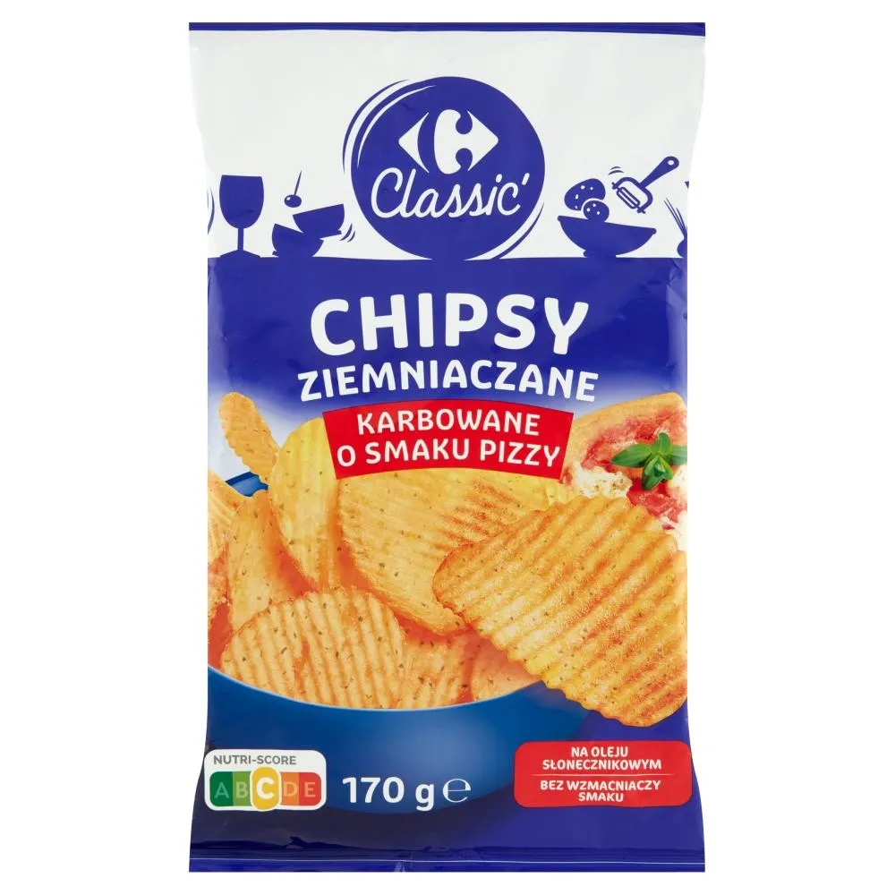 Carrefour Classic Chipsy ziemniaczane karbowane o smaku pizzy 170 g