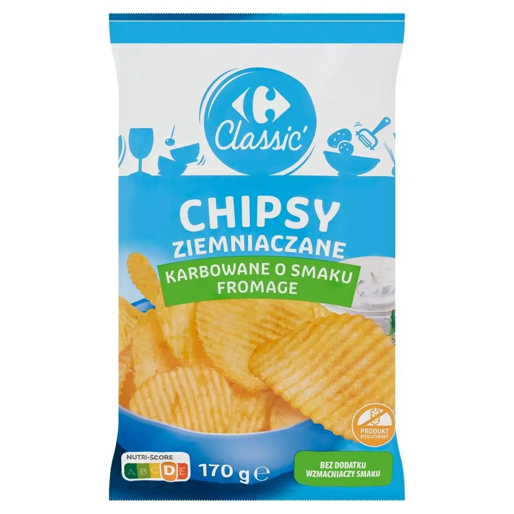 Carrefour Classic Chipsy ziemniaczane karbowane o smaku serka fromage 170 g