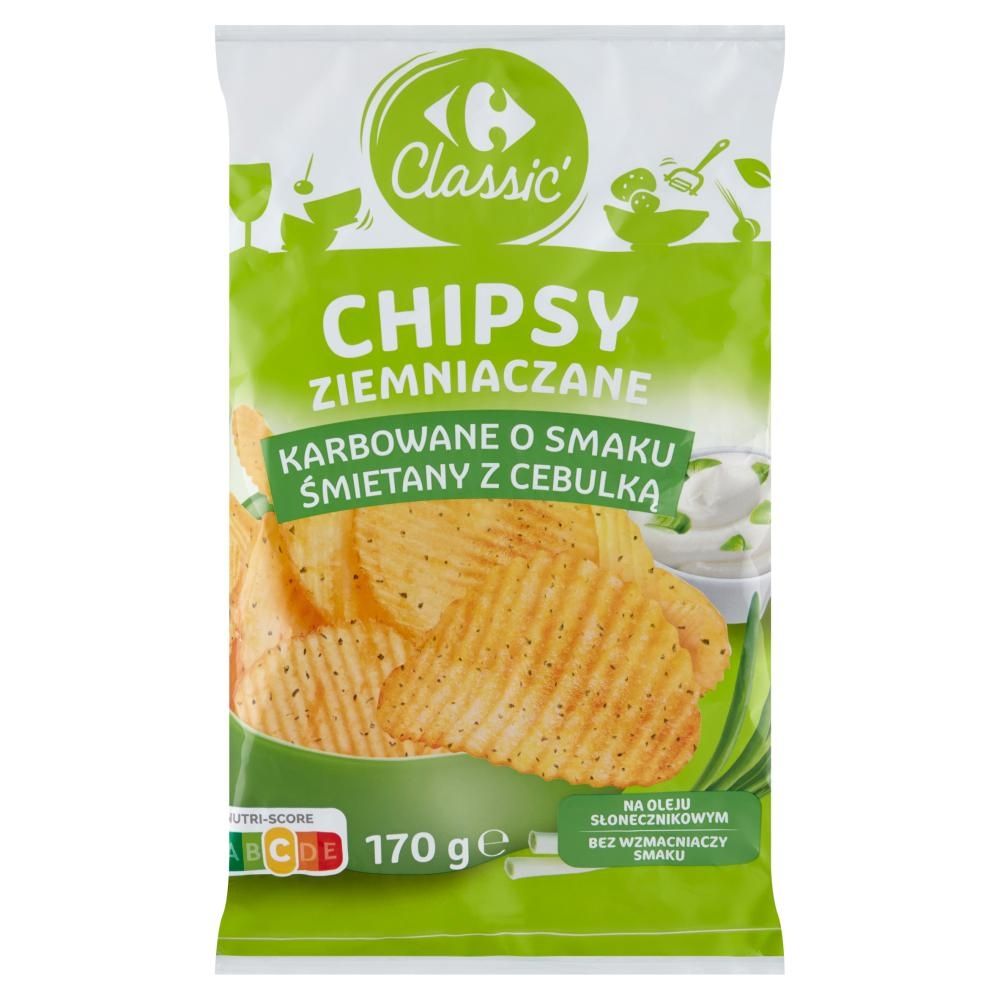 Carrefour Classic Chipsy ziemniaczane karbowane o smaku śmietany z cebulką 170 g