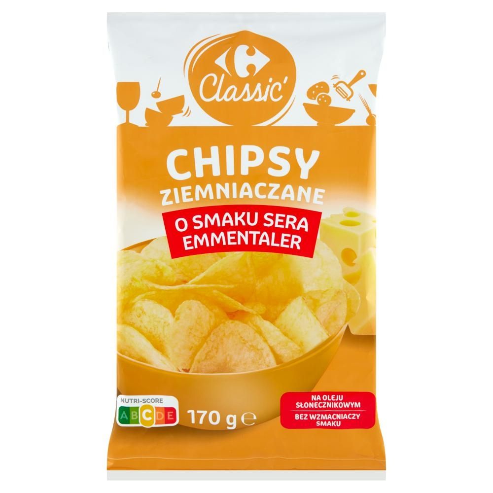 Carrefour Classic Chipsy ziemniaczane o smaku sera emmenntaler 170 g