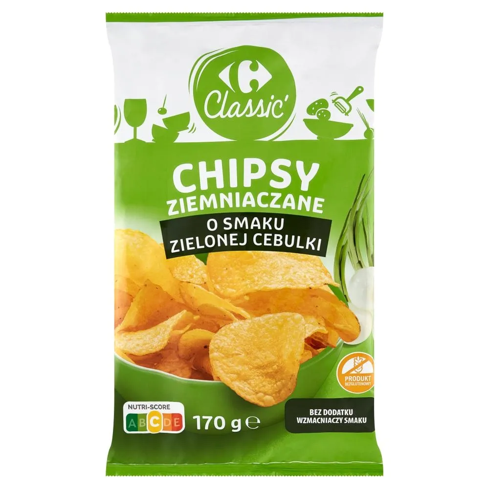 Carrefour Classic Chipsy ziemniaczane o smaku zielonej cebulki 170 g