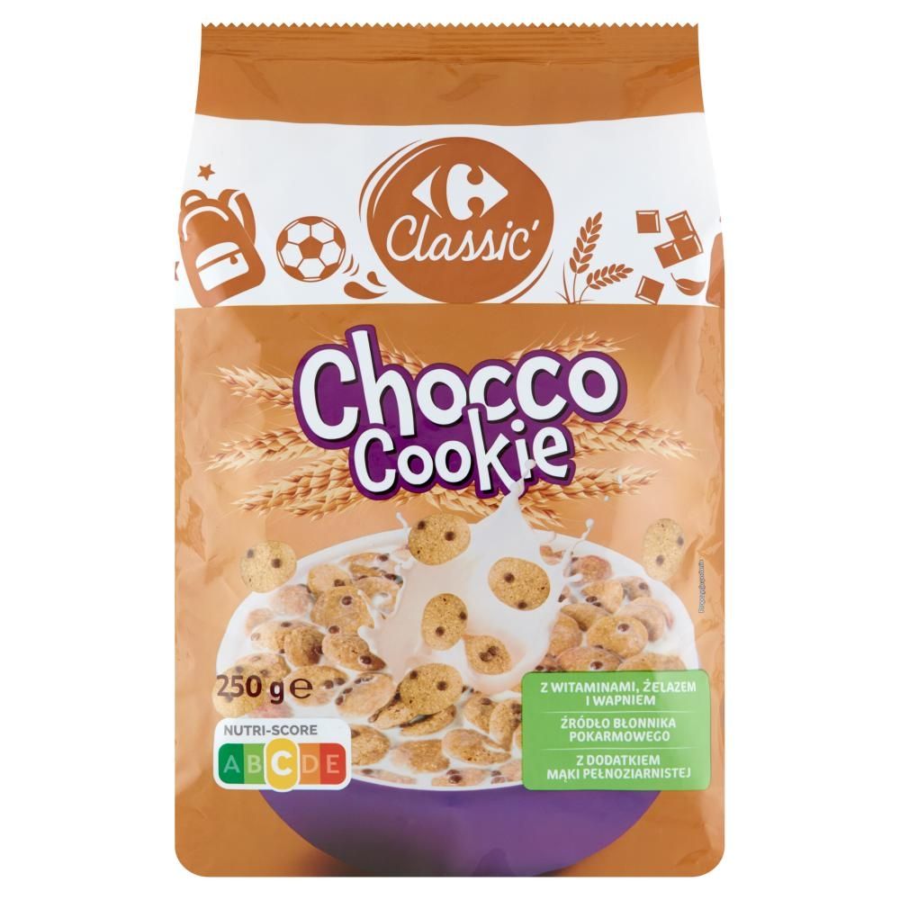 Carrefour Classic Chocco Cookie Chrupki zbożowe o smaku czekoladowych ciasteczek 250 g