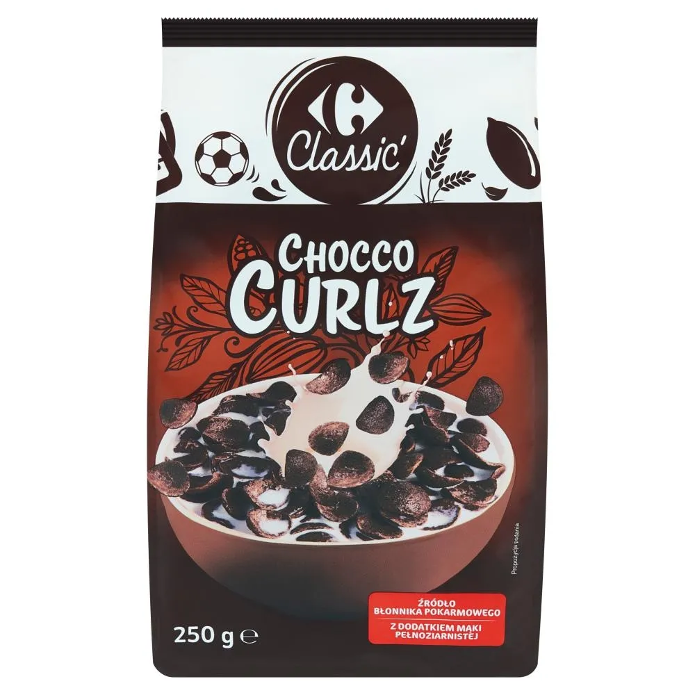 Carrefour Classic Choco Curlz Muszelki zbożowe o smaku czekoladowym 250 g