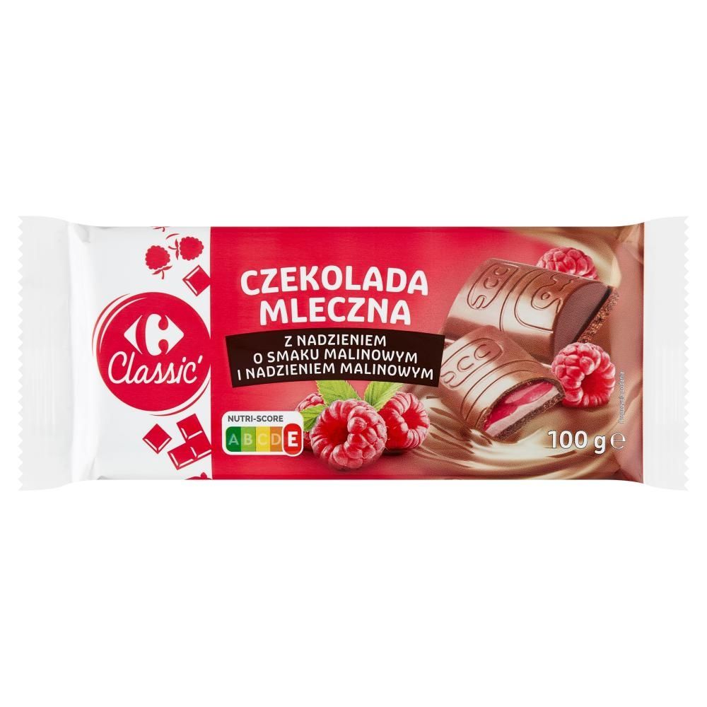 Carrefour Classic Czekolada mleczna z nadzieniem o smaku malinowym i nadzieniem malinowym 100 g