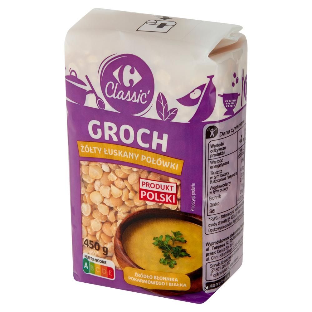 Carrefour Classic Groch żółty łuskany połówki 450 g