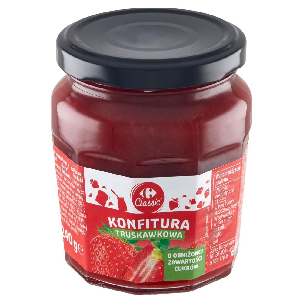 Carrefour Classic Konfitura truskawkowa o obniżonej zawartości cukrów 240 g