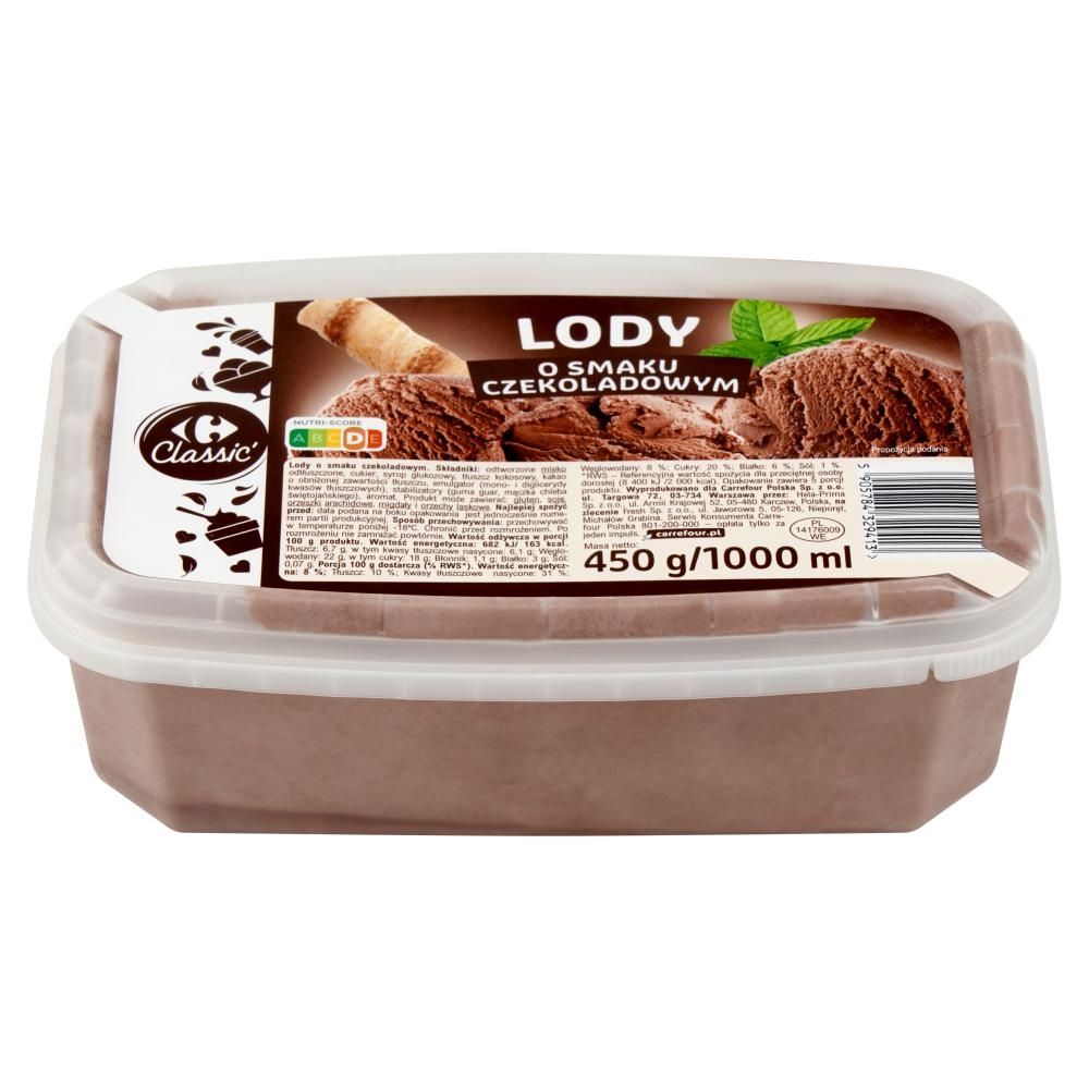 Carrefour Classic Lody o smaku czekoladowym 1000 ml