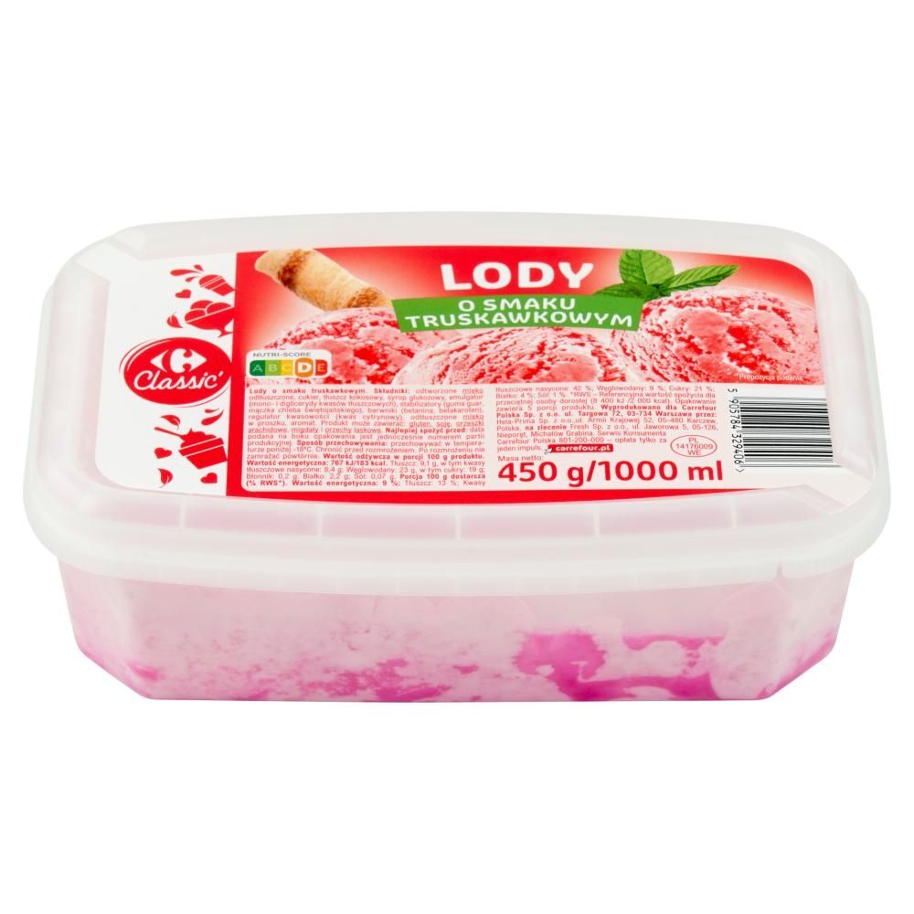 Carrefour Classic Lody o smaku truskawkowym 1000 ml