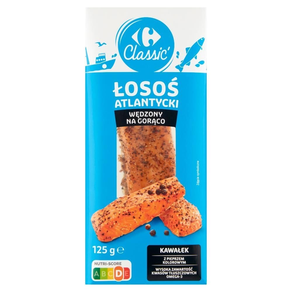 Carrefour Classic Łosoś atlantycki wędzony na gorąco kawałek z pieprzem kolorowym 125 g