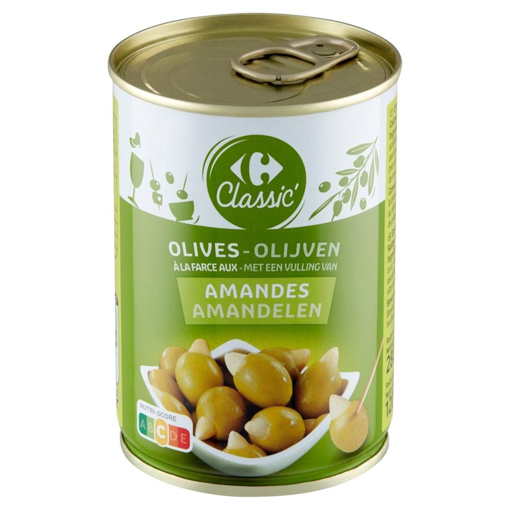 Carrefour Classic Oliwki zielone nadziewane migdałami w zalewie 280 g