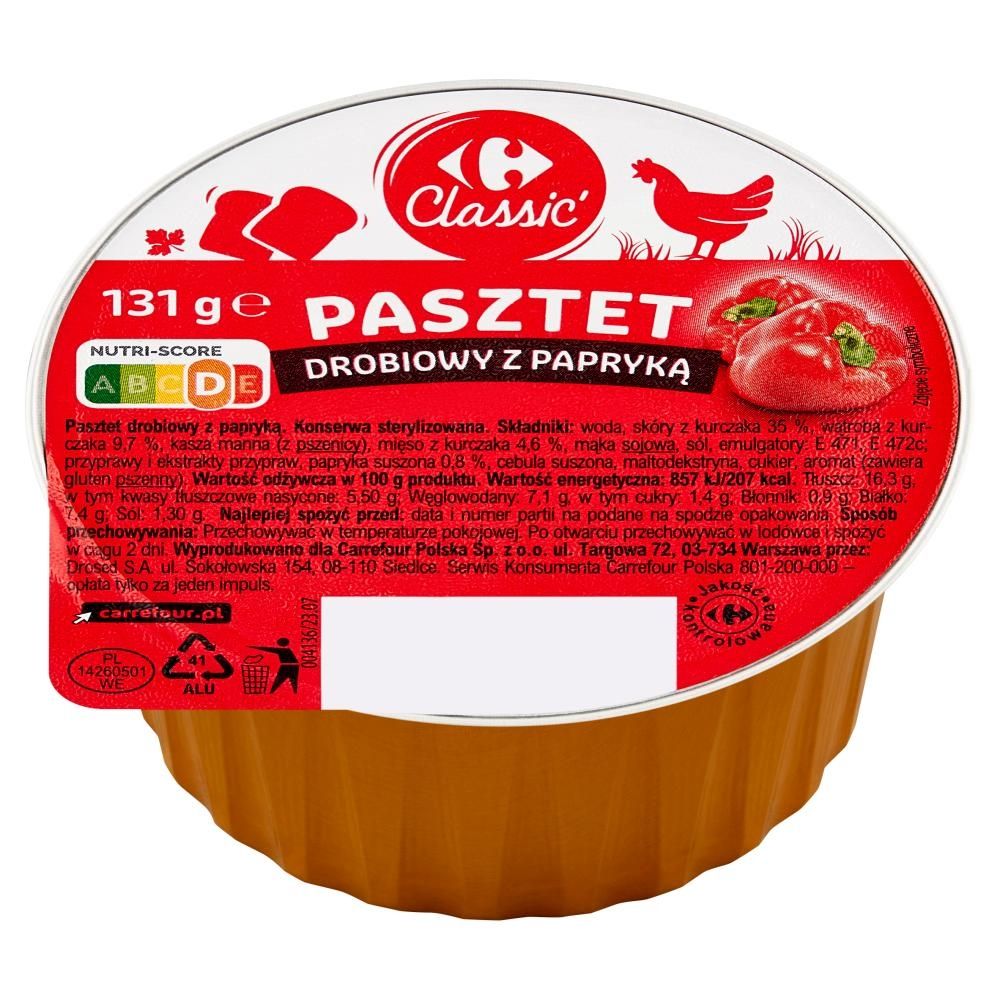 Carrefour Classic Pasztet drobiowy z papryką 131 g