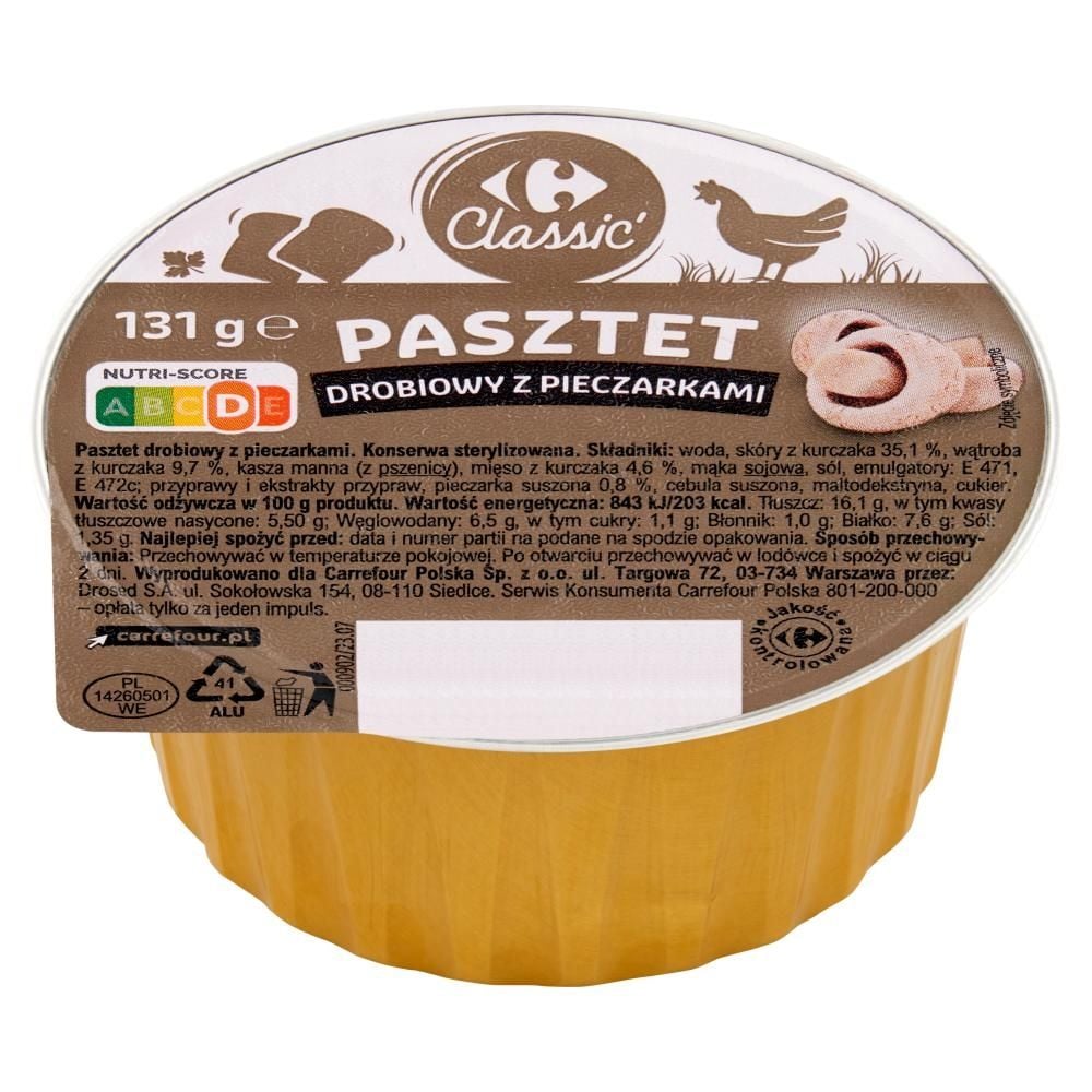 Carrefour Classic Pasztet drobiowy z pieczarkami 131 g