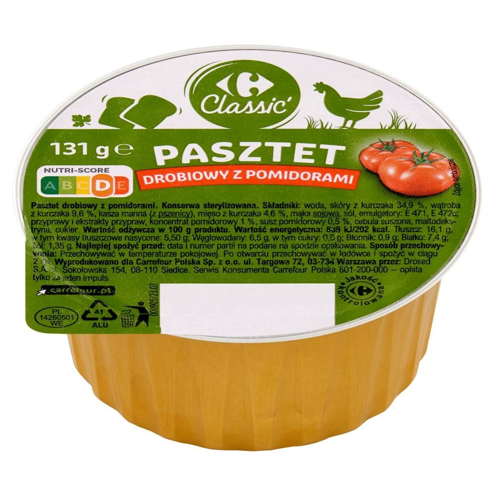 Carrefour Classic Pasztet drobiowy z pomidorami 131 g