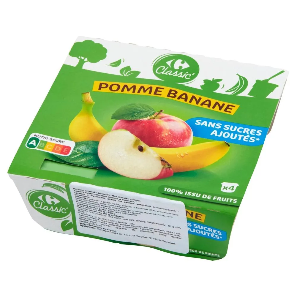 Carrefour Classic Przecier z jabłek i bananów 400 g (4 x 100 g)