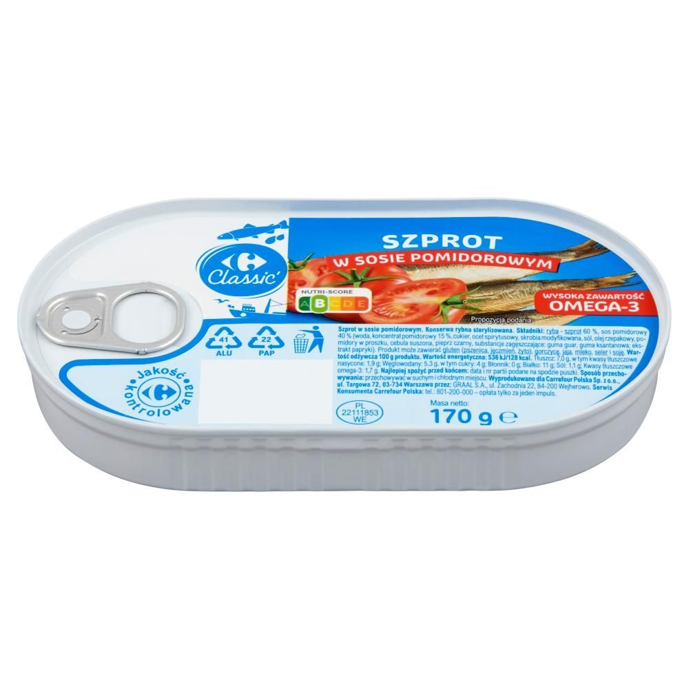 Carrefour Classic Szprot w sosie pomidorowym 170 g