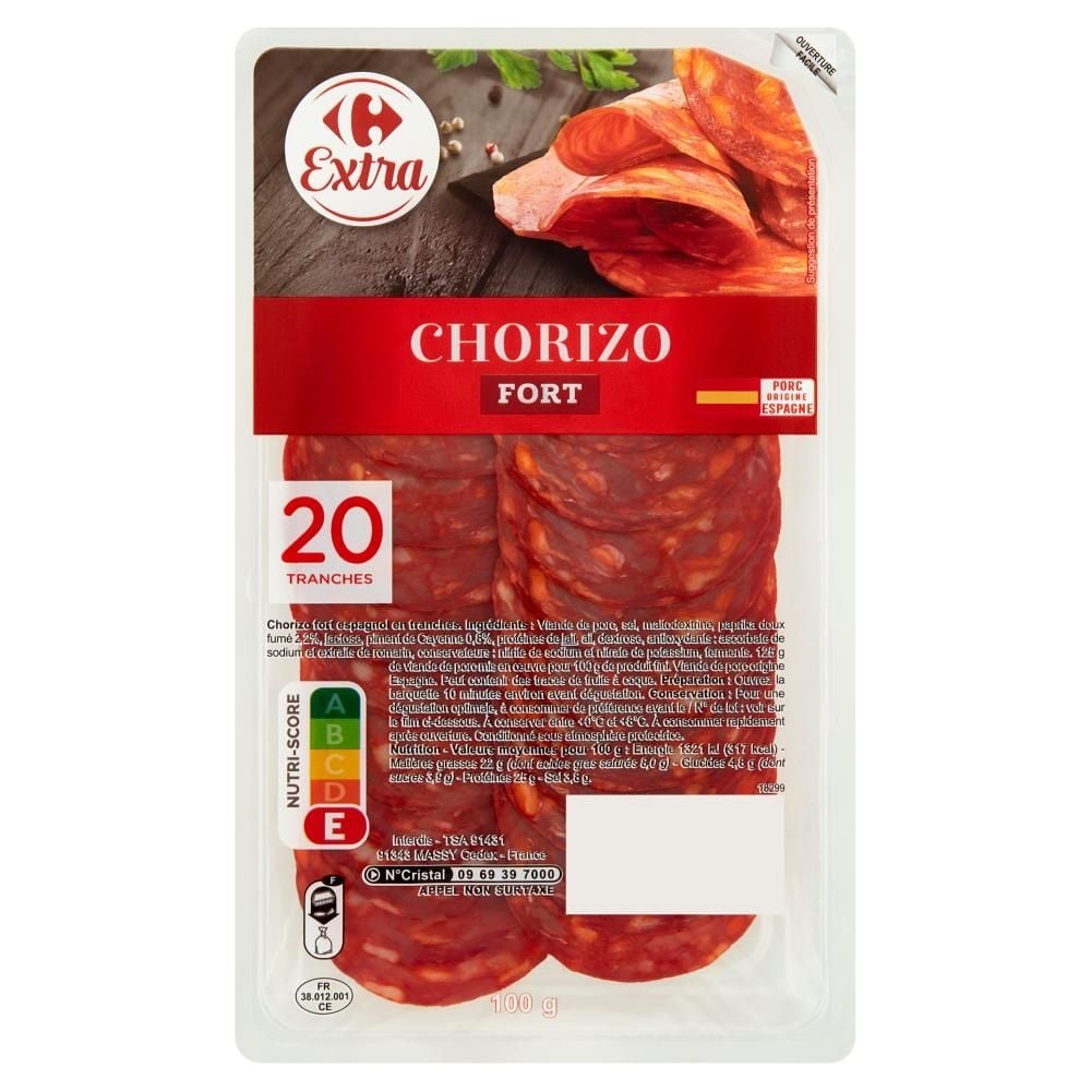 Carrefour Extra Chorizo ostre w plastrach 100 g