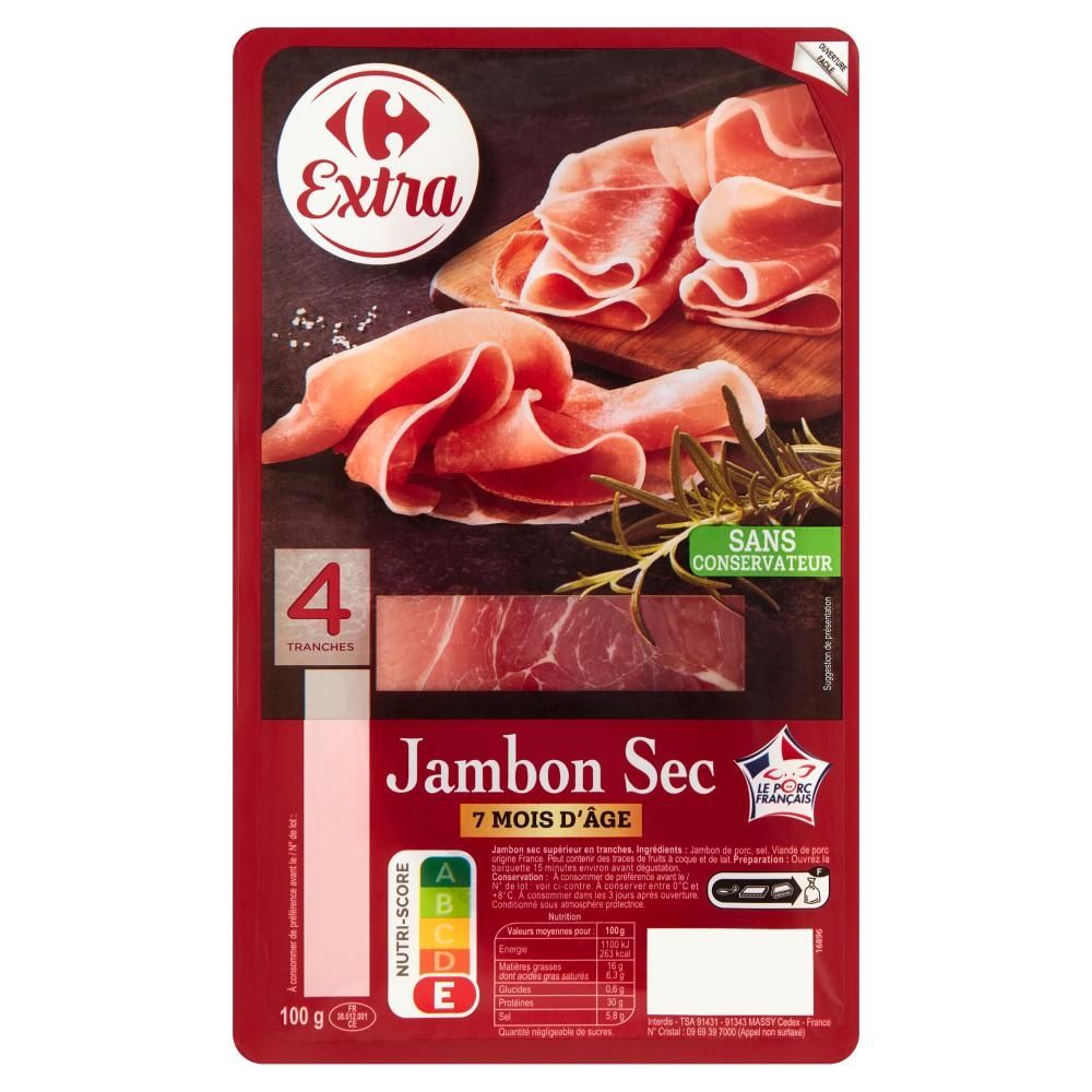 Carrefour Extra Jambon Sec Szynka wieprzowa w plastrach 100 g