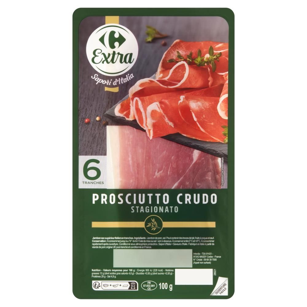 Carrefour Extra Jambon sec Włoska szynka wieprzowa w plastrach 100 g