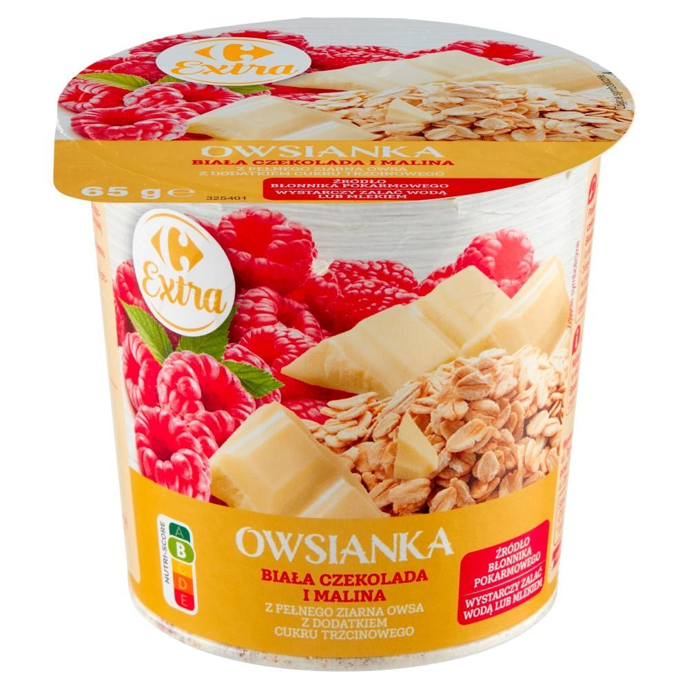 Carrefour Extra Owsianka z pełnego ziarna owsa biała czekolada i malina 65 g