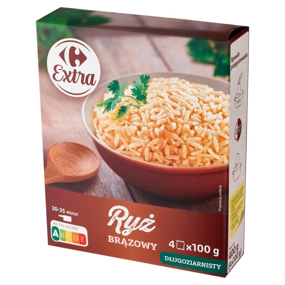 Carrefour Extra Ryż brązowy długoziarnisty 400 g (4 x 100 g)