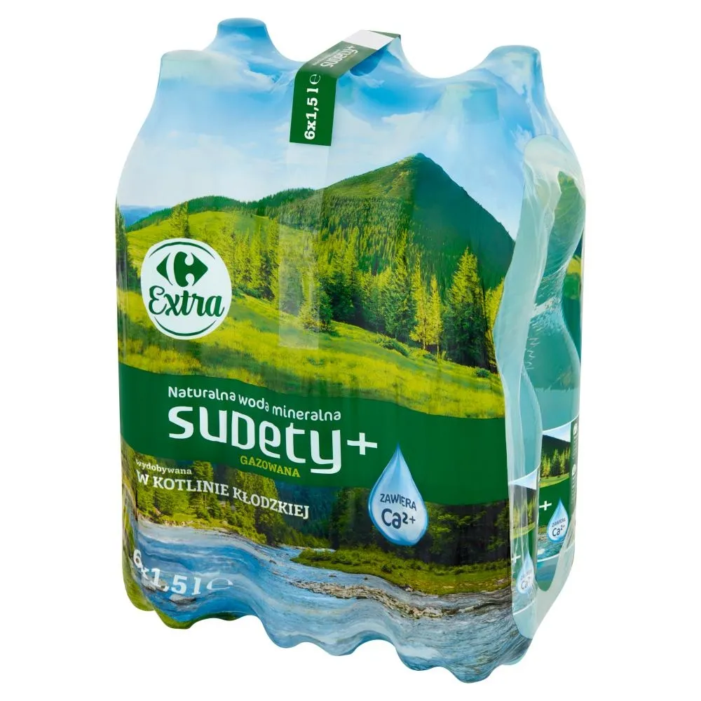 Carrefour Extra Sudety+ Naturalna woda mineralna gazowana 6 x 1,5 l