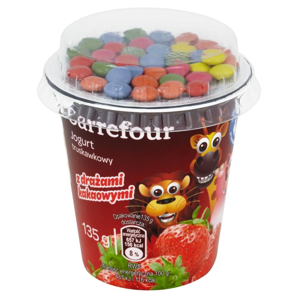 Carrefour Jogurt truskawkowy z drażami kakaowymi 135 g