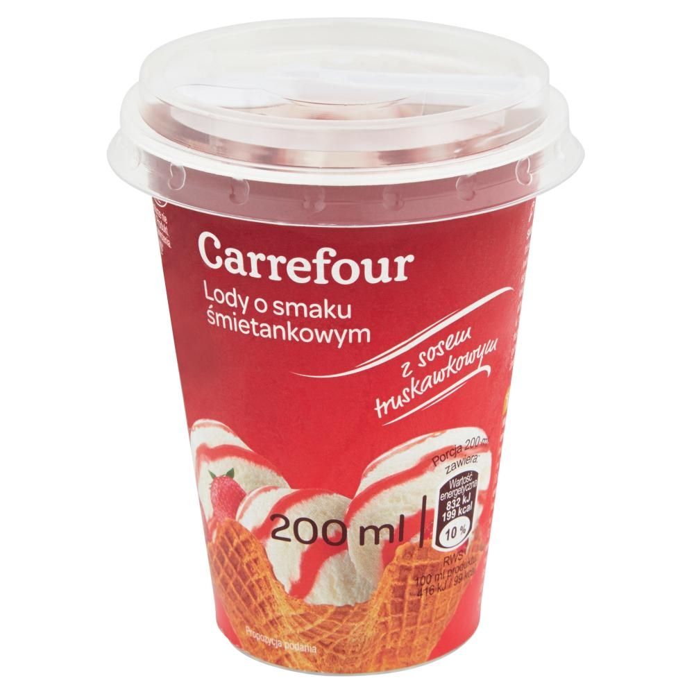 Carrefour Lody o smaku śmietankowym z sosem truskawkowym 200 ml