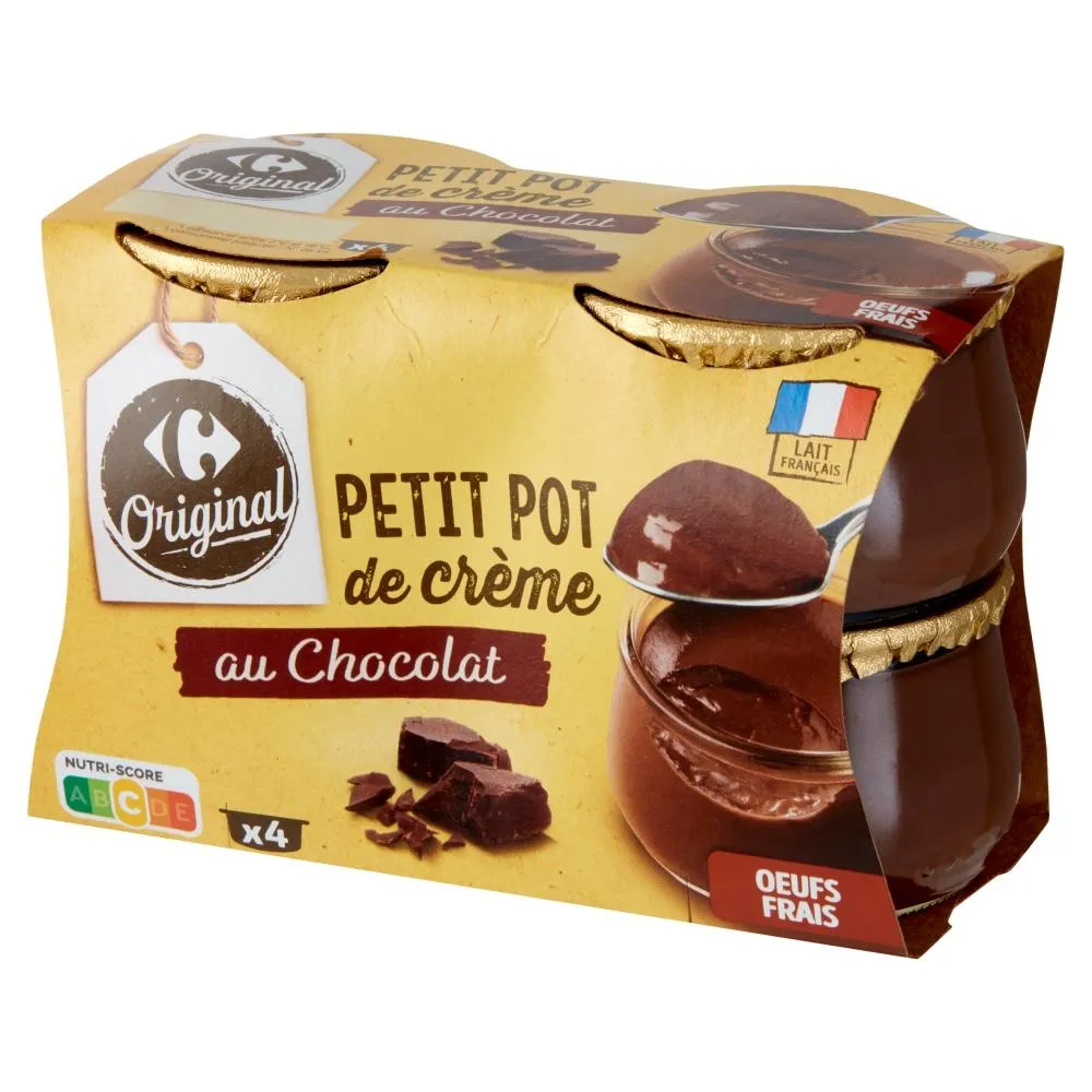 Carrefour Original Petit Pot Deser mleczny ze śmietanką jajami i czekoladą 400 g (4 x 100 g)