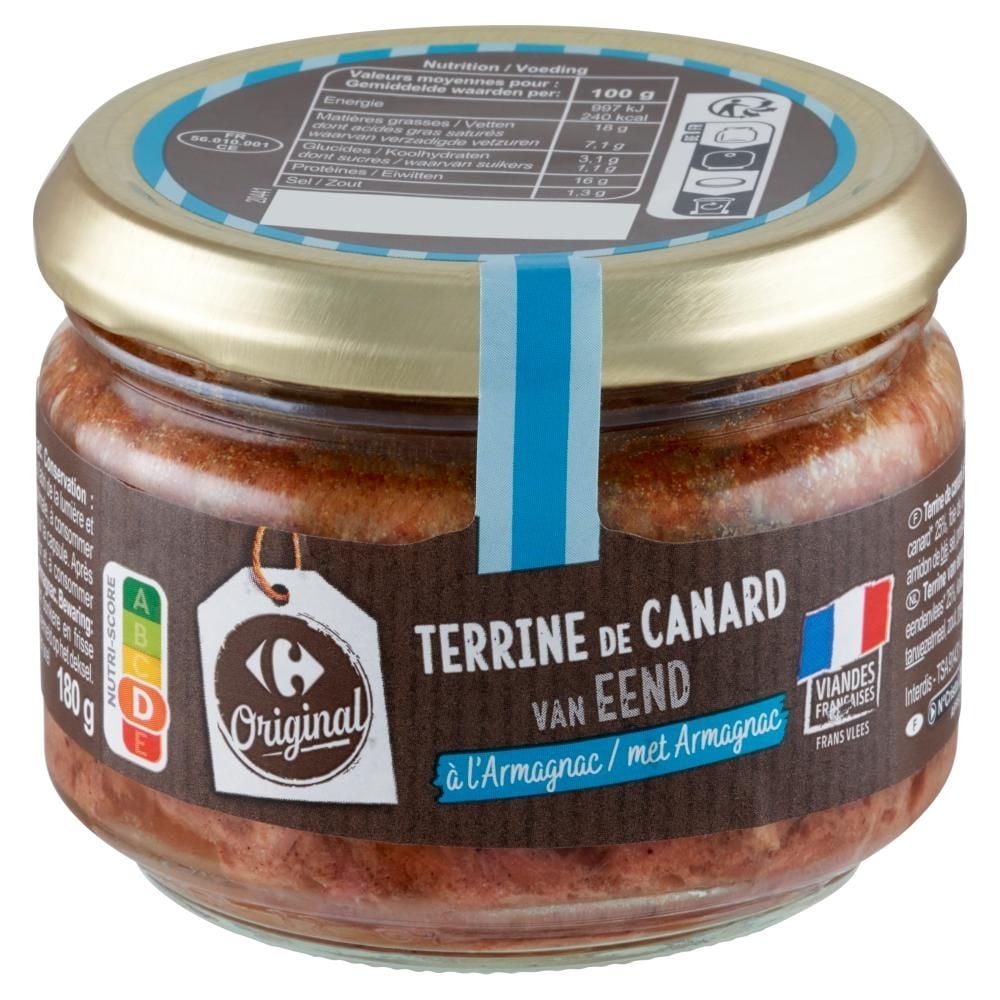 Carrefour Original Terrine Konserwa drobiowo-wieprzowa z mięsem kaczki i alkoholem Armagnac 180 g