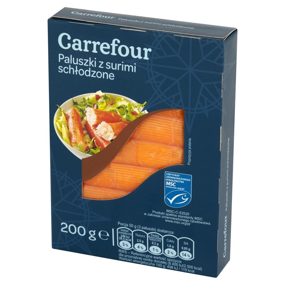 Carrefour Paluszki z surimi schłodzone 200 g (12 sztuk)