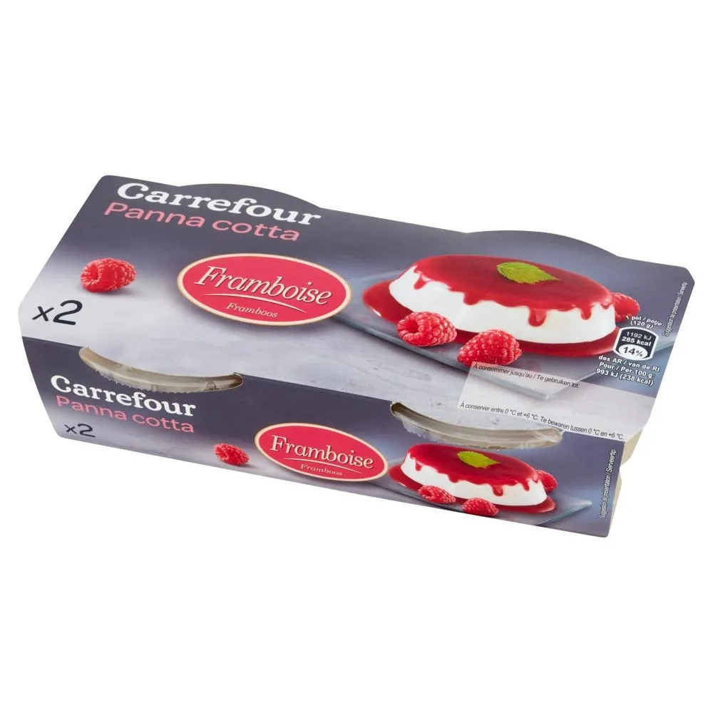 Carrefour Panna Cotta Deser mleczny z sosem malinowym 240 g (2 sztuki)