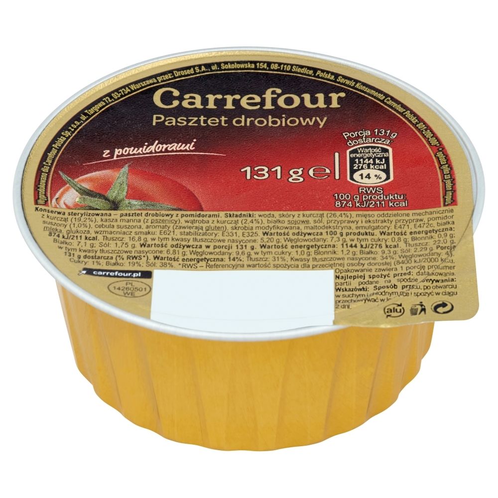 Carrefour Pasztet drobiowy z pomidorami 131 g