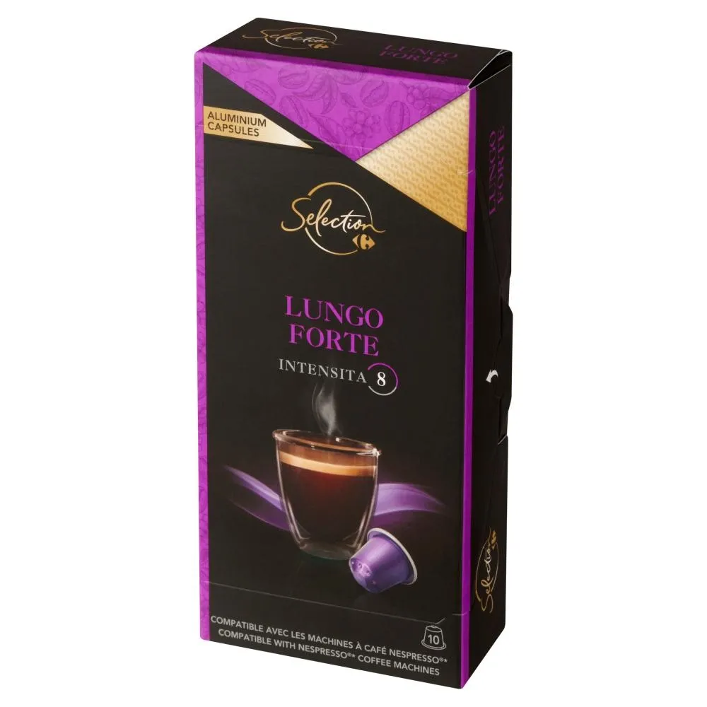 Carrefour Selection Lungo Forte Kapsułki z kawą mieloną 52 g (10 sztuk)