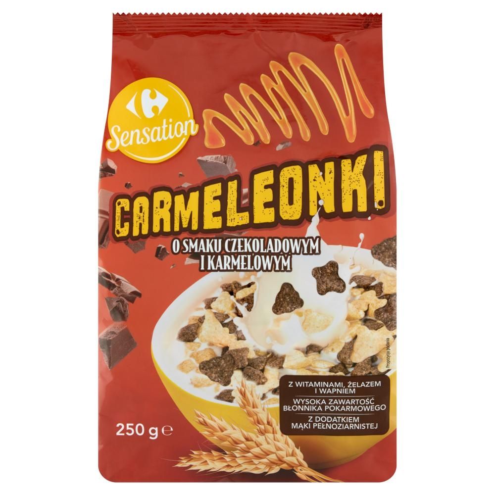 Carrefour Sensation Carmeleonki Chrupki zbożowe o smaku czekoladowym i karmelowym 250 g