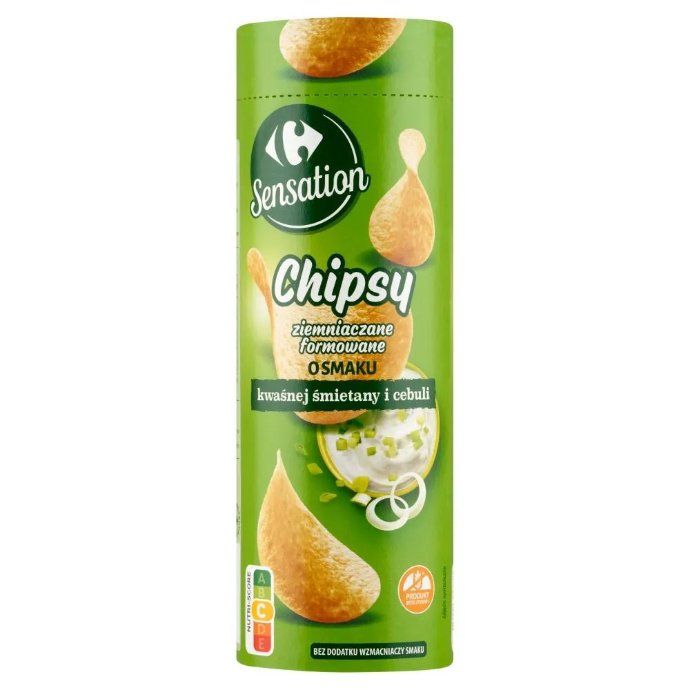 Carrefour Sensation Chipsy ziemniaczane formowane o smaku kwaśnej śmietany i cebuli 100 g