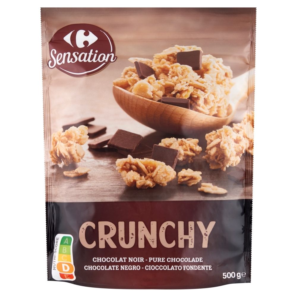 Carrefour Sensation Chrupiąca granola zbożowa z kawałkami gorzkiej czekolady 500 g