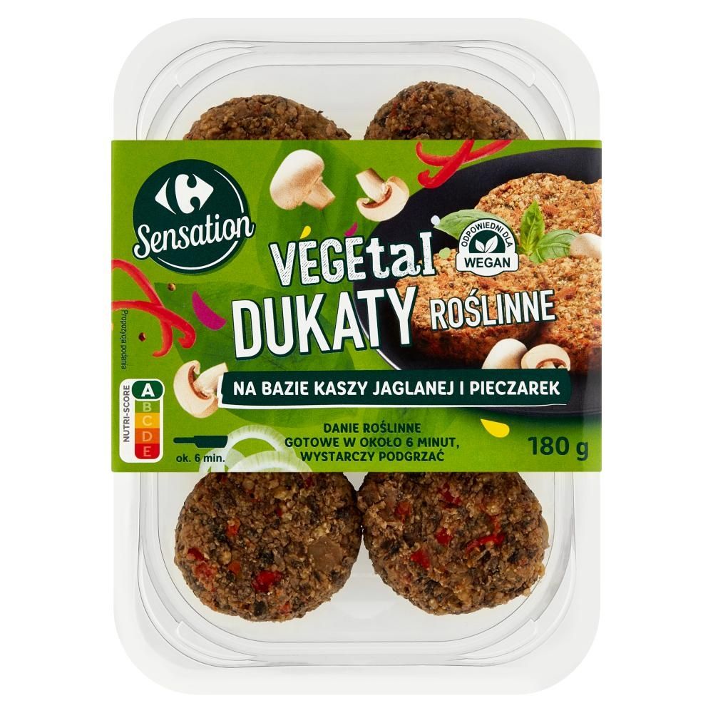 Carrefour Sensation Vegetal Dukaty roślinne na bazie kaszy jaglanej i pieczarek 180 g