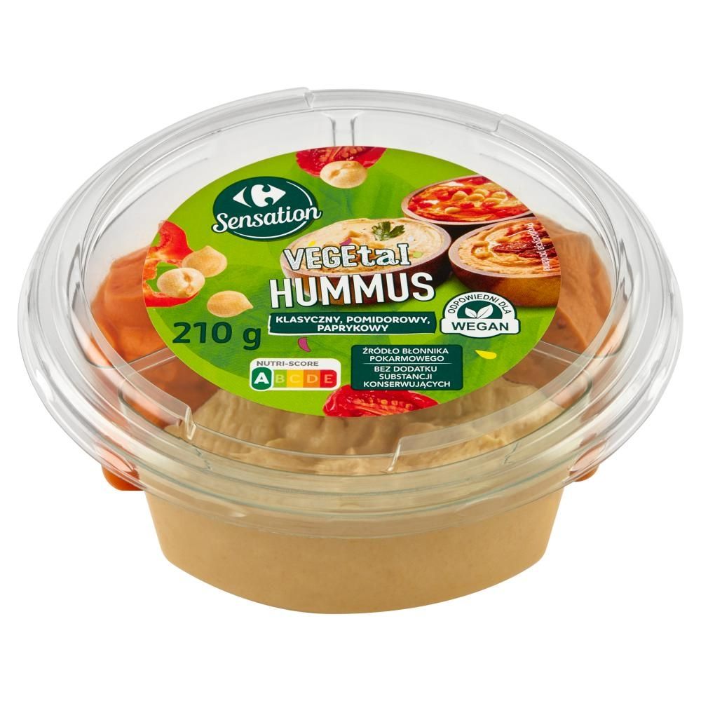 Carrefour Sensation Vegetal Hummus klasyczny pomidorowy paprykowy 210 g