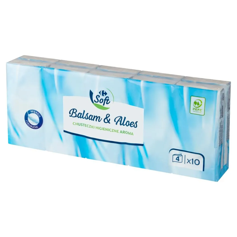 Carrefour Soft Chusteczki higieniczne aroma balsam & aloes 10 x 10 sztuk