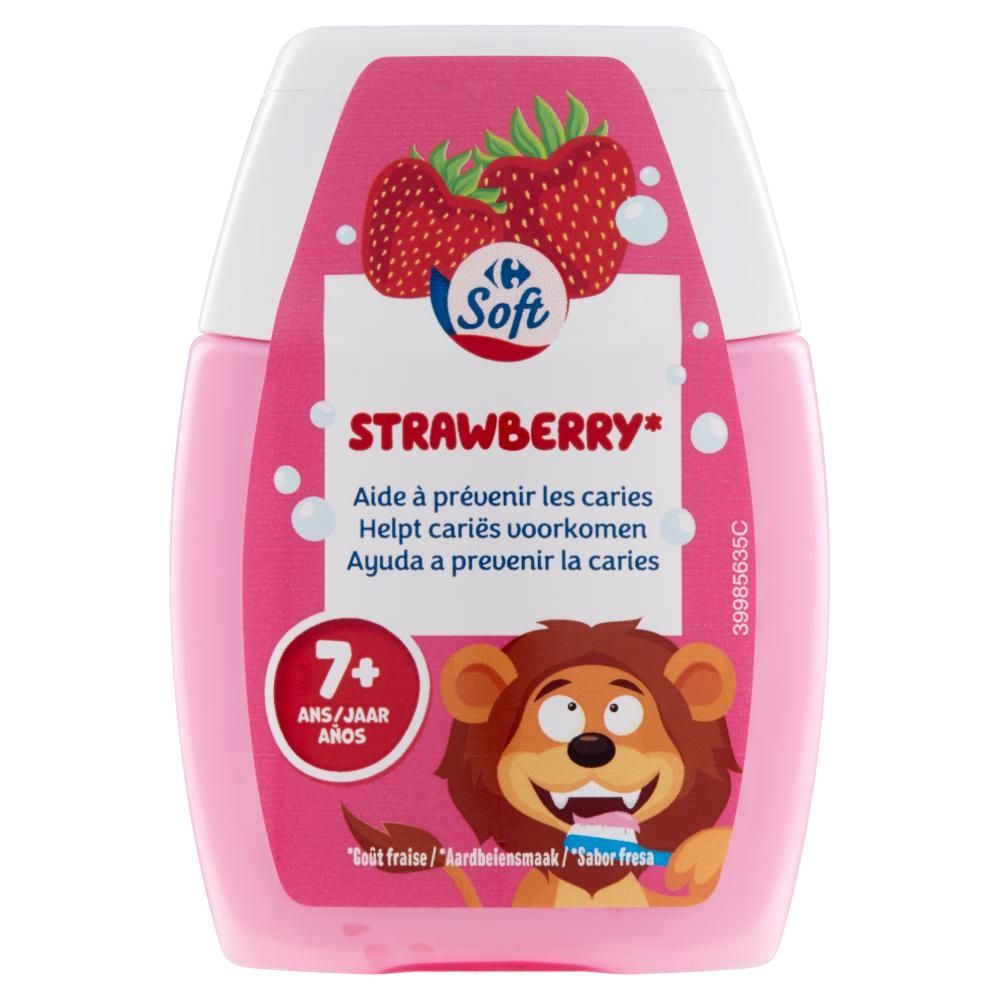 Carrefour Soft Pasta do zębów w płynie o smaku truskawkowym 2 w 1 +7 lat 75 ml