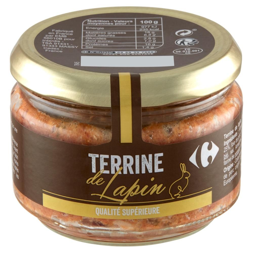 Carrefour Terrine Konserwa wieprzowa z mięsem z królika 180 g