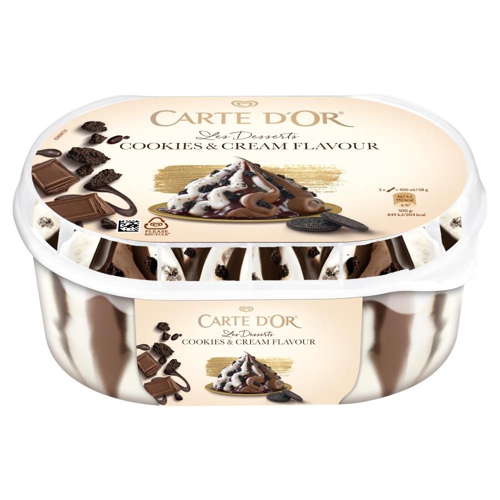 Carte D'Or Les Desserts Lody o smaku ciasteczkowo-śmietankowym i lody czekoladowe 825 ml