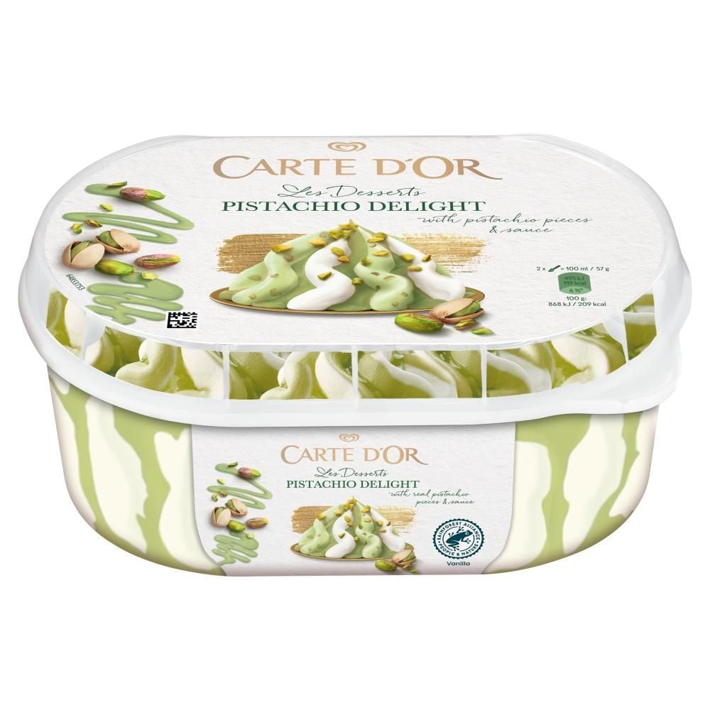 Carte D'Or Les Desserts Lody pistacjowe i lody waniliowe z sosem 825 ml