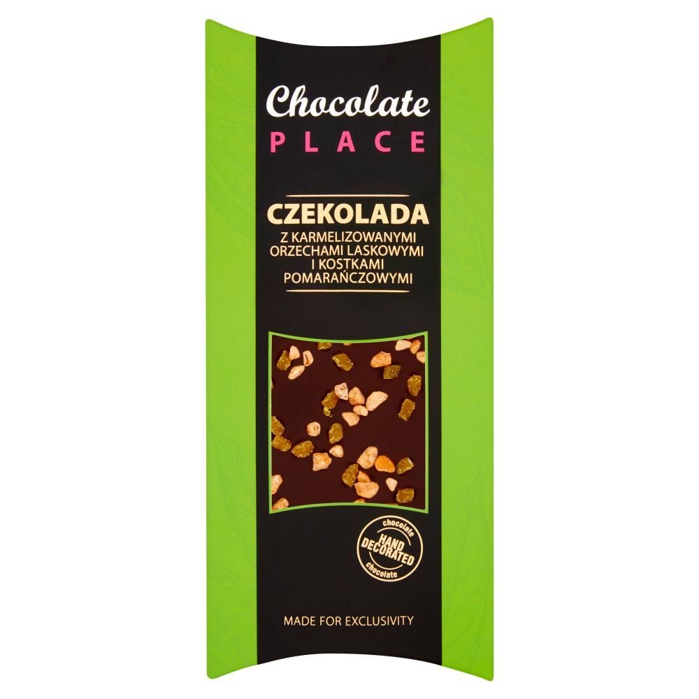 Chocolate Place Czekolada z karmelizowanymi orzechami laskowymi i kostkami pomarańczowymi 100 g