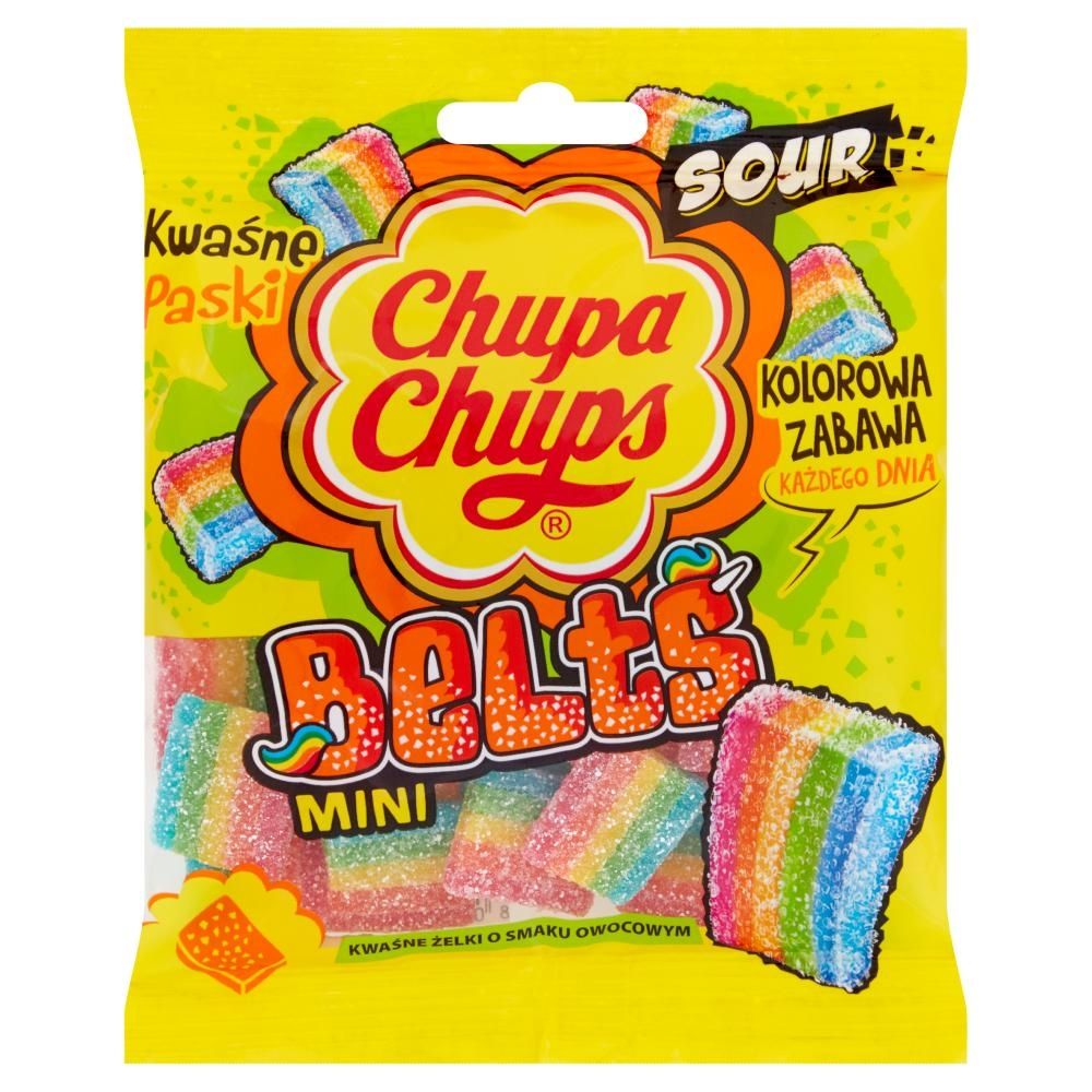 Chupa Chups Mini Belts Kwaśne żelki o smaku owocowym 90 g